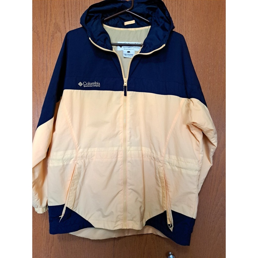 Columbia Sportswear Women's Yellow/Navy Blue‎ Full Zipper Hooded WINDBREAKER L